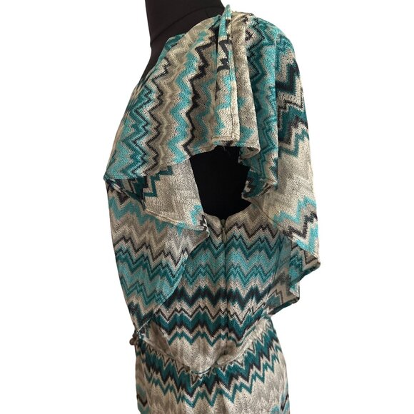 J. Taylor Women's Zigzag Pattern Dress Size 14 100% Polyester Teal & Gray Lined - Picture 3 of 11